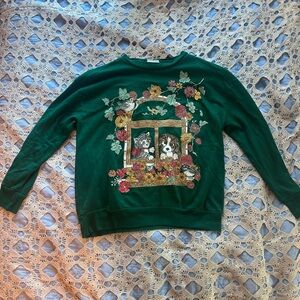 Basic Editions Green Floral Graphic Sweater